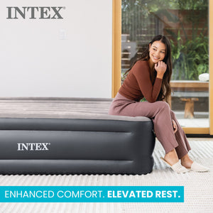 Intex Dura Beam Deluxe Pillow Mattress Air Bed with Built In Pump, Queen