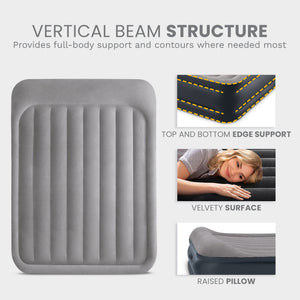 Intex Dura Beam Deluxe Pillow Mattress Air Bed with Built In Pump, Queen