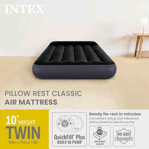 Intex Dura Pillow Rest Classic Blow Up Mattress Air Bed with Built In Pump, Twin - TRAPSKI