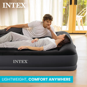 Intex Dura Beam Pillow Rest Classic Airbed Mattress with Built-In Pump, Queen