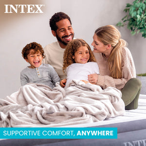 Intex Comfort Deluxe Dura-Beam Plush Air Mattress Bed with Built-In Pump, Queen
