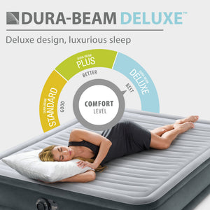 Intex Comfort Deluxe Dura-Beam Plush Air Mattress Bed with Built-In Pump, Queen