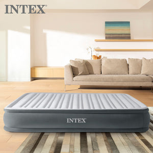 Intex Comfort Deluxe Dura-Beam Plush Air Mattress Bed with Built-In Pump, Queen