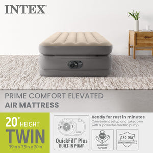 Intex Dura Beam Plus Fiber-Tech Elevated Air Mattress with Built-In Pump, Twin