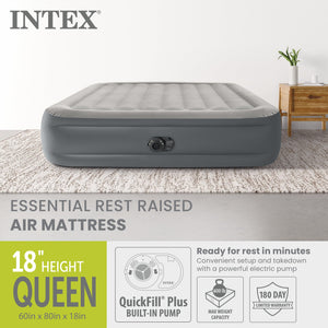 Intex Dura Beam Essential Rest Blow Up Queen Mattress Air Bed with Built In Pump