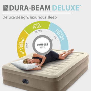 Intex 64427ED Dura-Beam Deluxe Ultra Plush Air Mattress w/Built-in Pump, Queen - TRAPSKI