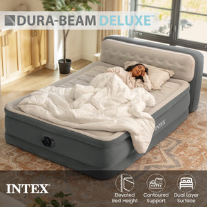 Intex Dura-Beam Deluxe Ultra Plush Headboard Queen Mattress with Built-In Pump