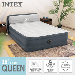 Intex Dura-Beam Deluxe Ultra Plush Headboard Queen Mattress with Built-In Pump