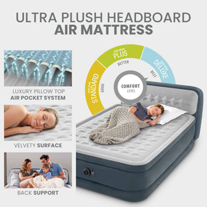 Intex Dura-Beam Deluxe Ultra Plush Headboard Queen Mattress with Built-In Pump