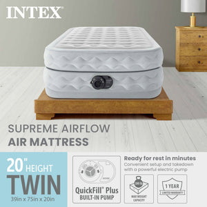 Intex Supreme Air Flow Airbed, Raised Air Mattress with Internal Air Pump, Twin