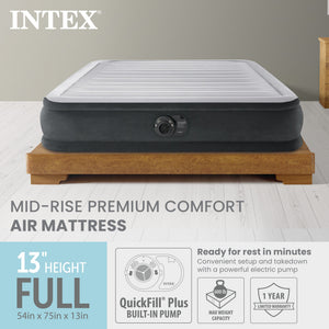 Intex Comfort Deluxe Dura-Beam Plush Air Mattress Bed with Built-In Pump, Full