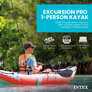 Intex Excursion Pro K1 Single Person Inflatable Vinyl Fishing Kayak w/ Oar/Pump