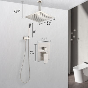 Ceiling Mounted Shower System Combo Set with Handheld and 16" Shower Head