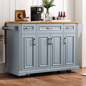 K&K 54inch Large Kitchen Island with Rubber Wood Drop Leaf