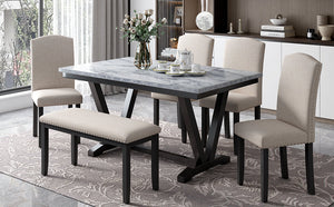 TREXM Modern Style 6-Piece Dining Table with 4 Chairs & 1 Bench
