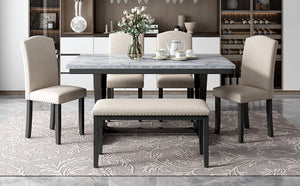 TREXM Modern Style 6-Piece Dining Table with 4 Chairs & 1 Bench