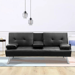 Mega Futon Sofa Bed - Modern Faux Leather Convertible Lounge Sofa