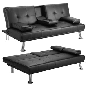 Mega Futon Sofa Bed - Modern Faux Leather Convertible Lounge Sofa