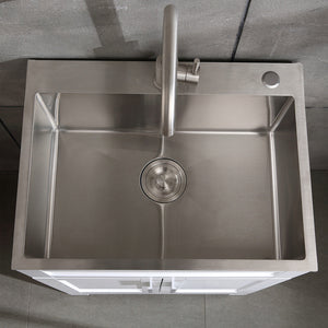 24in Stainless Steel Washing Sink with Faucet Hoses and Drain Head