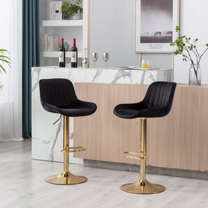 Chrome Footrest and Base Swivel Height Adjustable Mechanical Lifting Velvet Bar Stool, Set of 2
