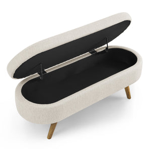 Ottoman Oval Storage Bench, Rubber Wood Legs, Beige (43.5"x16"x16")
