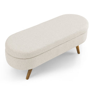 Ottoman Oval Storage Bench, Rubber Wood Legs, Beige (43.5"x16"x16")