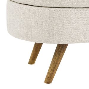 Ottoman Oval Storage Bench, Rubber Wood Legs, Beige (43.5"x16"x16")