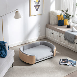 Scandinavian Style Elevated Dog Bed with Solid Wood Legs and Velvet Cushion