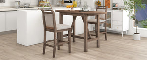 TOPMAX 3-Piece Wood Counter Height Drop Leaf Dining Table Set with 2 Upholstered Chairs