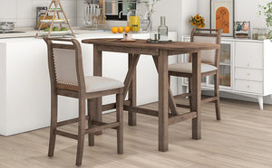 TOPMAX 3-Piece Wood Counter Height Drop Leaf Dining Table Set with 2 Upholstered Chairs