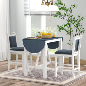 TOPMAX 3-Piece Wood Counter Height Drop Leaf Dining Table Set with 2 Upholstered Chairs