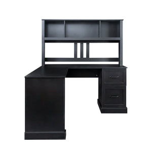 Home Office Computer Desk with Hutch, Antiqued Black