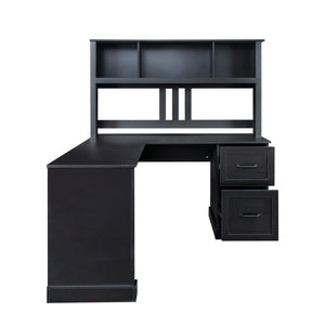 Home Office Computer Desk with Hutch, Antiqued Black