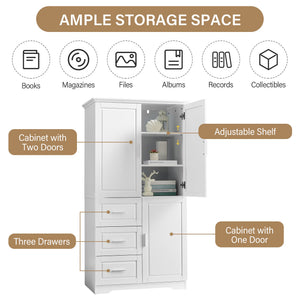 Tall and Wide Storage Cabinet with Doors for Bathroom or Office