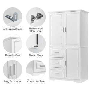 Tall and Wide Storage Cabinet with Doors for Bathroom or Office