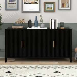 U_Style Modern 4-Vertical Wavy Slatted Doors Sideboard