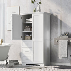 Tall and Wide Storage Cabinet with Doors for Bathroom or Office
