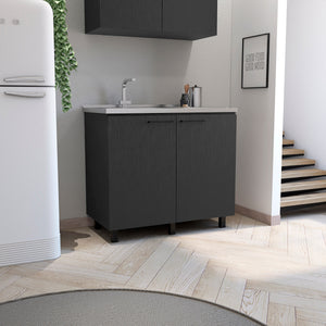 Napoles 2 Utility Sink with Cabinet, Stainless Steel Countertop, Interior Shelf - Wenge