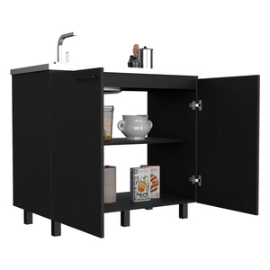 Napoles 2 Utility Sink with Cabinet, Stainless Steel Countertop, Interior Shelf - Wenge