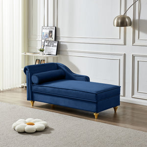 Modern Upholstery Chaise Lounge Chair with Storage Velvet - Navy Blue