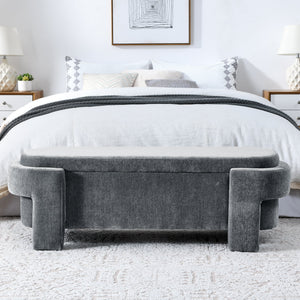 Chenille Upholstered Bench with Large Storage Space