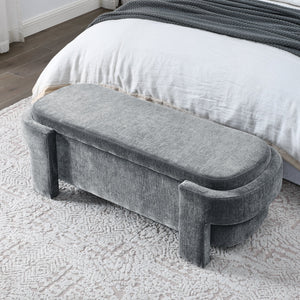 Chenille Upholstered Bench with Large Storage Space