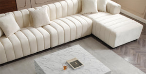 L-Shape Sectional Sofa with Deep Tufted Velvet Upholstered Right Chaise Modular Sofa