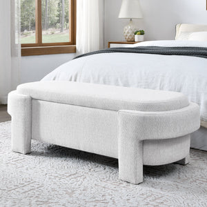 Linen Fabric Upholstered Bench with Large Storage Space