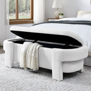 Linen Fabric Upholstered Bench with Large Storage Space