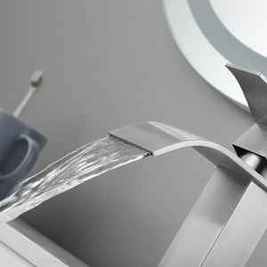 Waterfall Spout Bathroom Faucet, Single Handle Vanity Sink Faucet
