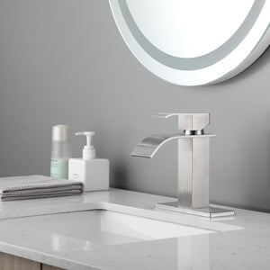 Waterfall Spout Bathroom Faucet, Single Handle Vanity Sink Faucet