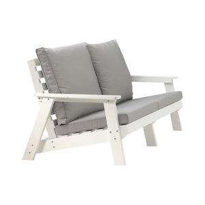 HIPS Loveseat with Cushion, Wood Grain Outdoor Garden Sofa