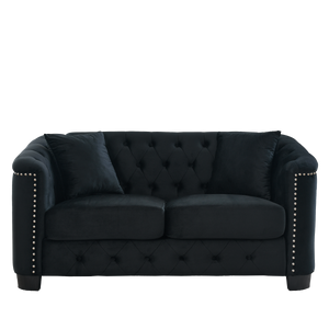 59-Inch Modern Chesterfield Velvet Sofa - 2-Seater in Black