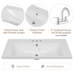 30" Single Bathroom Vanity Top with Undermount Ceramic Sink